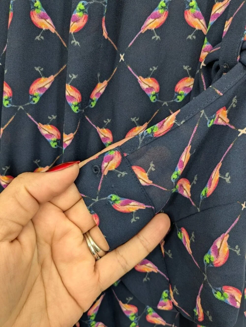 Hummingbird Print Romper 3/4 Sleeve Cottage Lightweight Resort Festival Large